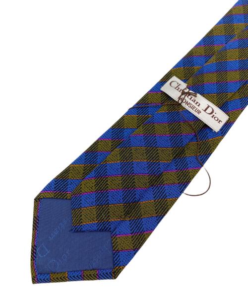 Christian Dior MONSIEUR（クリスチャンディオールムッシュ）Christian Dior MONSIEUR (クリスチャンディオールムッシュ) ヴィンテージチェック柄ネクタイ ネイビー×オリーブ サイズ:８ｃｍ 未使用品の古着・服飾アイテム