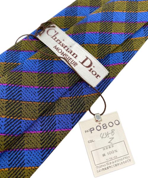 Christian Dior MONSIEUR（クリスチャンディオールムッシュ）Christian Dior MONSIEUR (クリスチャンディオールムッシュ) ヴィンテージチェック柄ネクタイ ネイビー×オリーブ サイズ:８ｃｍ 未使用品の古着・服飾アイテム