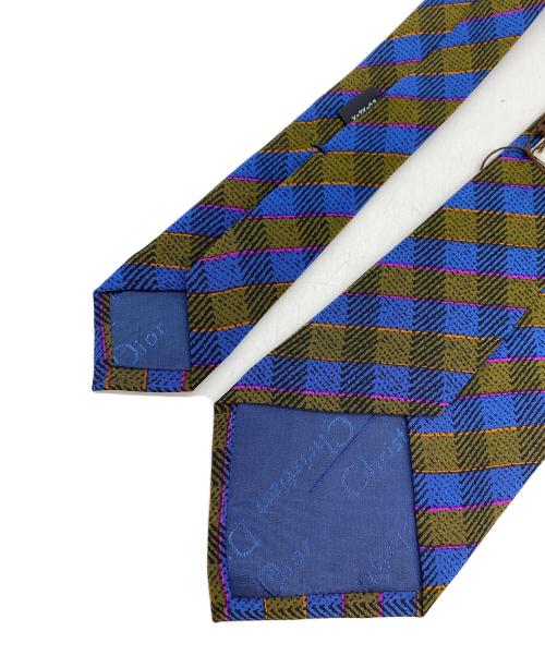 Christian Dior MONSIEUR（クリスチャンディオールムッシュ）Christian Dior MONSIEUR (クリスチャンディオールムッシュ) ヴィンテージチェック柄ネクタイ ネイビー×オリーブ サイズ:８ｃｍ 未使用品の古着・服飾アイテム