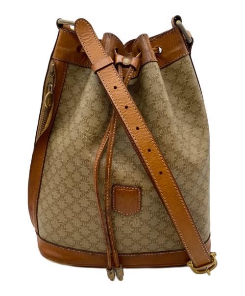 CELINE（セリーヌ）CELINE (セリーヌ) 巾着ショルダーバッグ キャメル×ベージュの古着・服飾アイテム