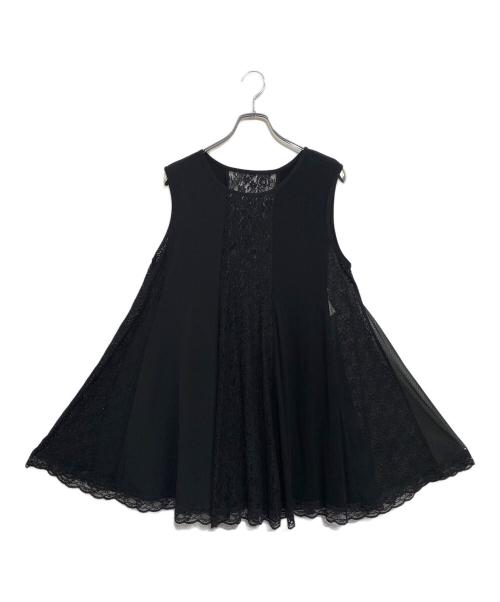 TOKUKO1erVOL（トクコプルミエヴォル）TOKUKO1erVOL (トクコプルミエヴォル) レースコンビノースリーブワンピース ブラック サイズ:SIZE 9の古着・服飾アイテム