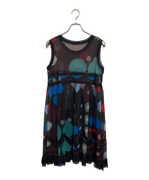 TOKUKO1erVOL（トクコプルミエヴォル）TOKUKO1erVOL (トクコプルミエヴォル) ノースリーブワンピース ブラック×マルチドット サイズ:SIZE 9の古着・服飾アイテム