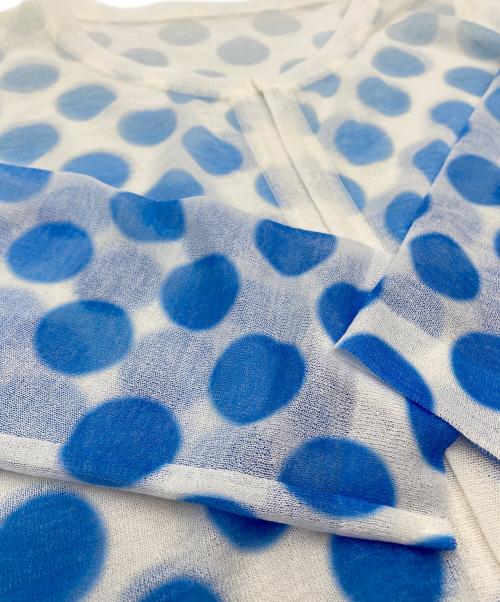 慈雨（ジウ）慈雨 (ジウ) 麻混コインドットシアーカーディガン ホワイト×ブルードット サイズ:SIZE 40の古着・服飾アイテム