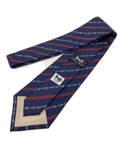 CELINE（セリーヌ）CELINE (セリーヌ) レトロ ビット×トリプルストライプネクタイ ネイビー×レッド サイズ:大剣幅10ｃｍの古着・服飾アイテム