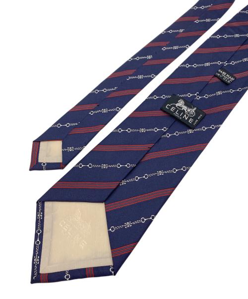 CELINE（セリーヌ）CELINE (セリーヌ) レトロ ビット×トリプルストライプネクタイ ネイビー×レッド サイズ:大剣幅10ｃｍの古着・服飾アイテム