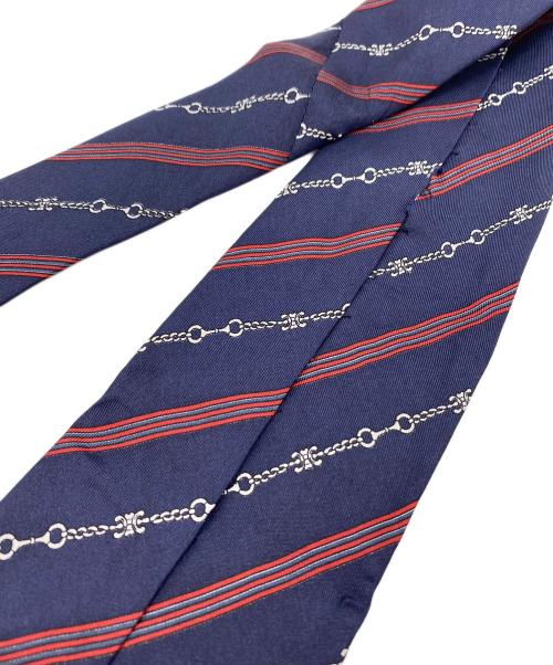 CELINE（セリーヌ）CELINE (セリーヌ) レトロ ビット×トリプルストライプネクタイ ネイビー×レッド サイズ:大剣幅10ｃｍの古着・服飾アイテム