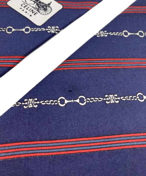 CELINE（セリーヌ）CELINE (セリーヌ) レトロ ビット×トリプルストライプネクタイ ネイビー×レッド サイズ:大剣幅10ｃｍの古着・服飾アイテム
