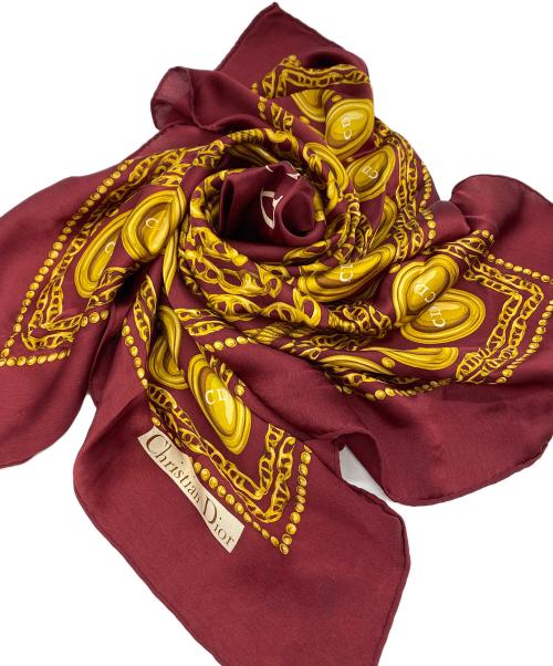 Christian Dior（クリスチャン ディオール）Christian Dior (クリスチャン ディオール) ヴィンテージシルクスカーフ レッドの古着・服飾アイテム