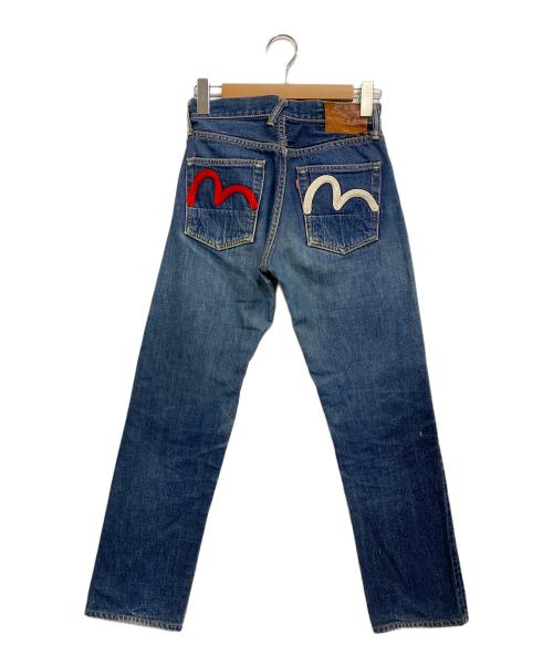 EVISU（エヴィス）EVISU (エヴィス) ボタンフライデニムパンツ インディゴ×レッド×ホワイト サイズ:SIZE 68.5cm (W27)の古着・服飾アイテム