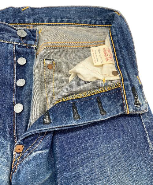 EVISU（エヴィス）EVISU (エヴィス) ボタンフライデニムパンツ インディゴ×レッド×ホワイト サイズ:SIZE 68.5cm (W27)の古着・服飾アイテム