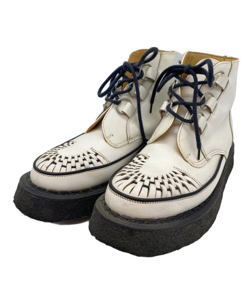 GEORGE COX（ジョージコックス）GEORGE COX (ジョージコックス) ホワイトレザー ブラックインターレース ホワイト サイズ:SIZE 7 (25.5-26cm)の古着・服飾アイテム