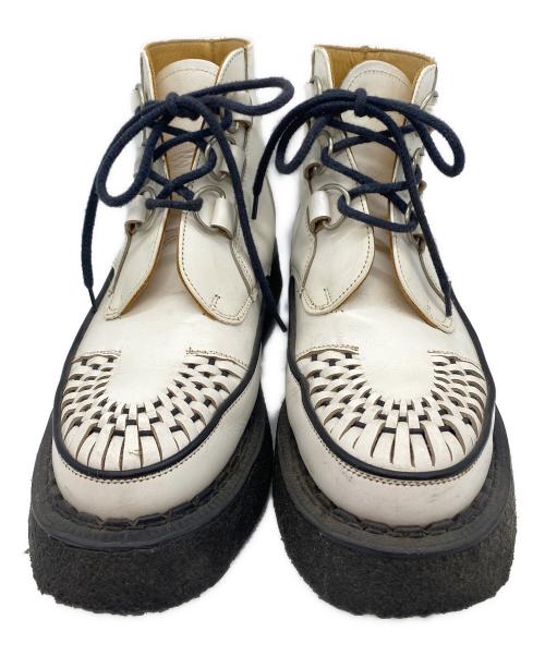 GEORGE COX（ジョージコックス）GEORGE COX (ジョージコックス) ホワイトレザー ブラックインターレース ホワイト サイズ:SIZE 7 (25.5-26cm)の古着・服飾アイテム