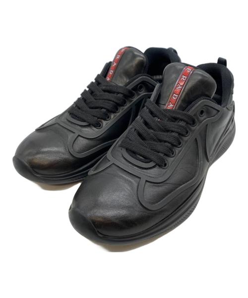 PRADA（プラダ）PRADA (プラダ) レザースニーカー ブラック サイズ:SIZE7の古着・服飾アイテム