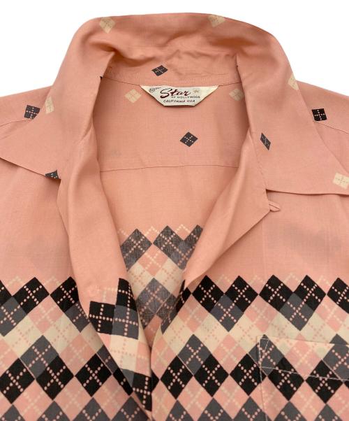 Star OF HOLLYWOOD（スターオブハリウッド）Star OF HOLLYWOOD (スターオブハリウッド) HIGH DENSITY RAYON OPEN SHIRT “ARGYLE” ピンク サイズ:SIZE Mの古着・服飾アイテム