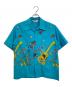 Star OF HOLLYWOOD（スターオブハリウッド）の古着「半袖COTTON TYPEWRITER OPEN SHIRT “ROCK 'N' ROLL GUITAR”」｜ターコイズブルー