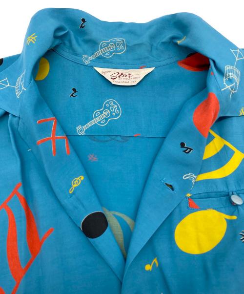 Star OF HOLLYWOOD（スターオブハリウッド）Star OF HOLLYWOOD (スターオブハリウッド) HIGH DENSITY RAYON OPEN SHIRT ブルー サイズ:SIZE Mの古着・服飾アイテム