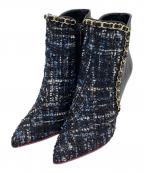 DIANAダイアナ）の古着「クロスマルチツイードクロスムース ブーツ」｜ブラック×ゴールド