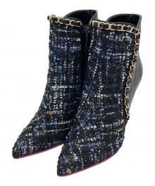 DIANA（ダイアナ）の古着「クロスマルチツイードクロスムース ブーツ」｜ブラック×ゴールド