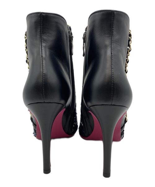 DIANA（ダイアナ）DIANA (ダイアナ) クロスマルチツイードクロスムース ブーツ ブラック×ゴールド サイズ:SIZE 22cmの古着・服飾アイテム