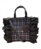 DIANAダイアナ）の古着「フリルツイードハンドバッグ」｜ブラック×ブルー