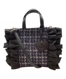 DIANA（ダイアナ）の古着「フリルツイードハンドバッグ」｜ブラック×ブルー