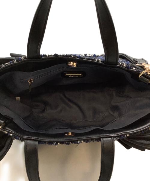 DIANA（ダイアナ）DIANA (ダイアナ) フリルツイードハンドバッグ ブラック×ブルーの古着・服飾アイテム