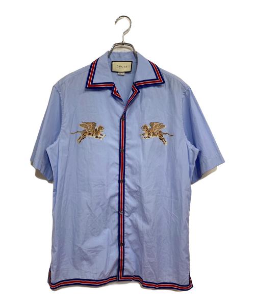 GUCCI（グッチ）GUCCI (グッチ) オープンカラーボックスシャツ タイガー ライトブルー サイズ:SIZE 46の古着・服飾アイテム