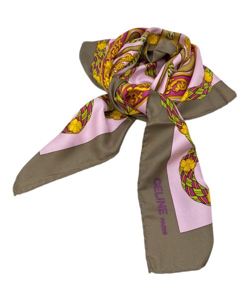 CELINE（セリーヌ）CELINE (セリーヌ) シルクスカーフ グレー×ピンクの古着・服飾アイテム