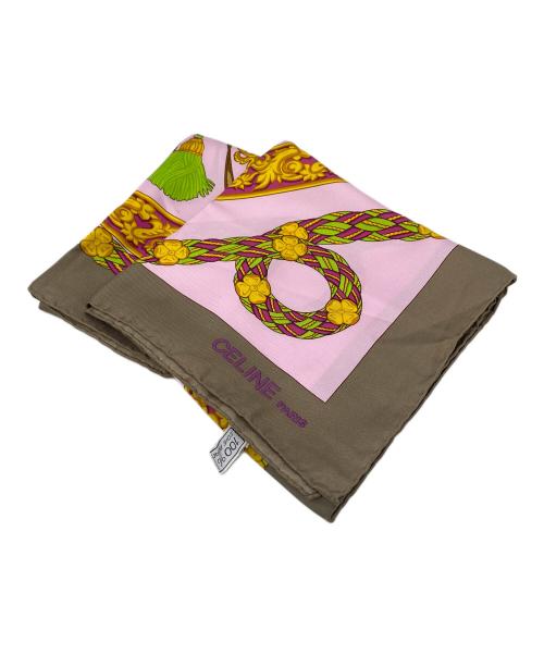 CELINE（セリーヌ）CELINE (セリーヌ) シルクスカーフ グレー×ピンクの古着・服飾アイテム