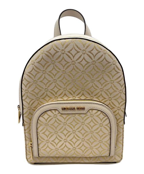 MICHAEL KORS（マイケルコース）MICHAEL KORS (マイケル・コース) JAYCEE ロゴジャカード ジップポケット バックパック ミディアム ペールゴールドマルチの古着・服飾アイテム