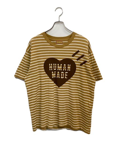 HUMAN MADE（ヒューマンメイド）HUMAN MADE (ヒューマンメイド) HEART STRIPED T-SHIRT ブラウン サイズ:SIZE Lの古着・服飾アイテム