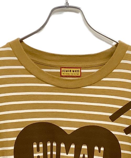 HUMAN MADE（ヒューマンメイド）HUMAN MADE (ヒューマンメイド) HEART STRIPED T-SHIRT ブラウン サイズ:SIZE Lの古着・服飾アイテム