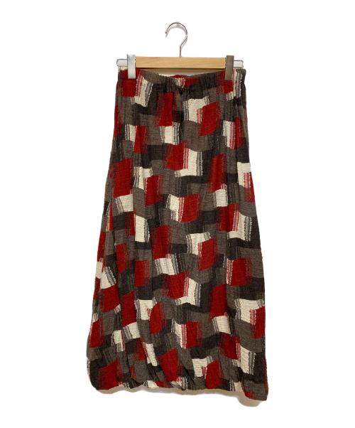 芽風（メフウ）芽風 (メフウ) ウール バルーンスカート レッド×ブラウン サイズ:SIZE 38の古着・服飾アイテム