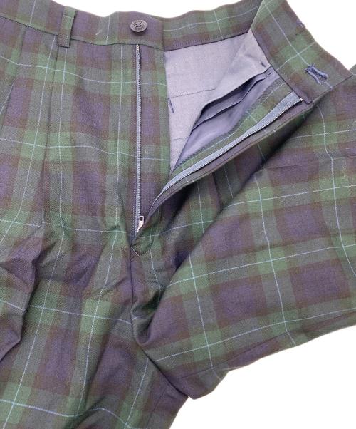 CHEMISE LACOSTE（シュミーズ ラコステ）CHEMISE LACOSTE (シュミーズ ラコステ) 90's ウール タックパンツ ブラック×グリーンチェック サイズ:SIZE 42 未使用品の古着・服飾アイテム