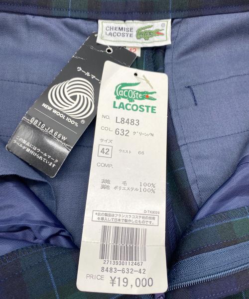 CHEMISE LACOSTE（シュミーズ ラコステ）CHEMISE LACOSTE (シュミーズ ラコステ) 90's ウール タックパンツ ブラック×グリーンチェック サイズ:SIZE 42 未使用品の古着・服飾アイテム