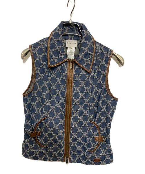 CELINE（セリーヌ）CELINE (セリーヌ) レザートリミングデニムベスト インディゴ サイズ:40の古着・服飾アイテム