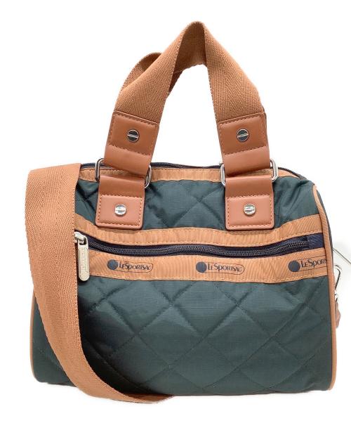 LeSportsac（レスポートサック）LeSportsac (レスポートサック) ミニサッチェルバッグ モスグリーン×ブラウンの古着・服飾アイテム