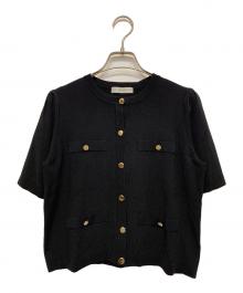 M-PREMIER COUTURE（エムプルミエクチュール）の古着「25SS UVカットメタルボタン半袖ニットカーディガン」｜ブラック