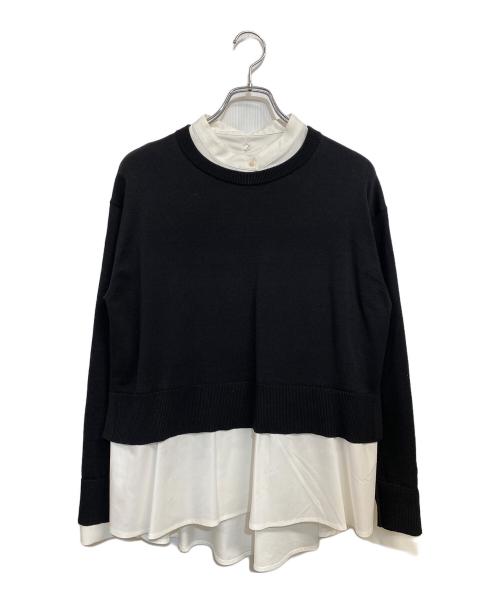 23区（ニジュウサンク）23区 (ニジュウサンク) 25SS シャツ コンビネーション ニット ブラック×ホワイト サイズ:SIZE 38 (9号 M)の古着・服飾アイテム