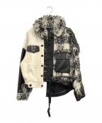 AULAオーラ）の古着「リメイクアシンメトリーチェックブルゾン」｜ホワイト×ブラック