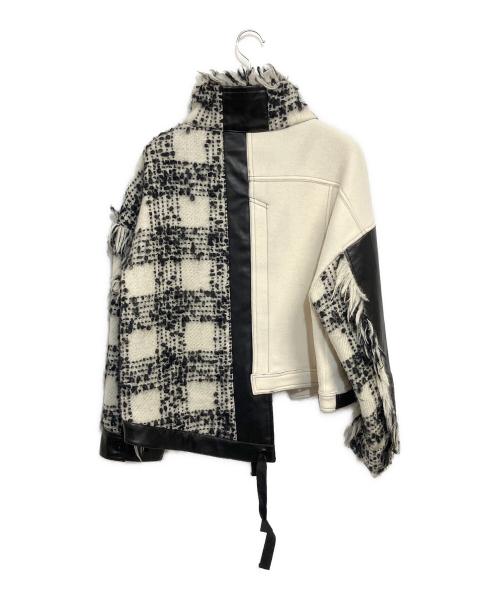 AULA（オーラ）AULA (オーラ) リメイクアシンメトリーチェックブルゾン ホワイト×ブラック サイズ:SIZE 0の古着・服飾アイテム