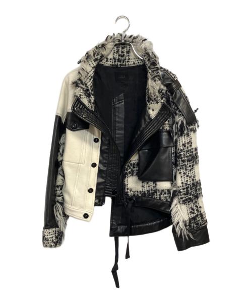 AULA（オーラ）AULA (オーラ) リメイクアシンメトリーチェックブルゾン ホワイト×ブラック サイズ:SIZE 0の古着・服飾アイテム