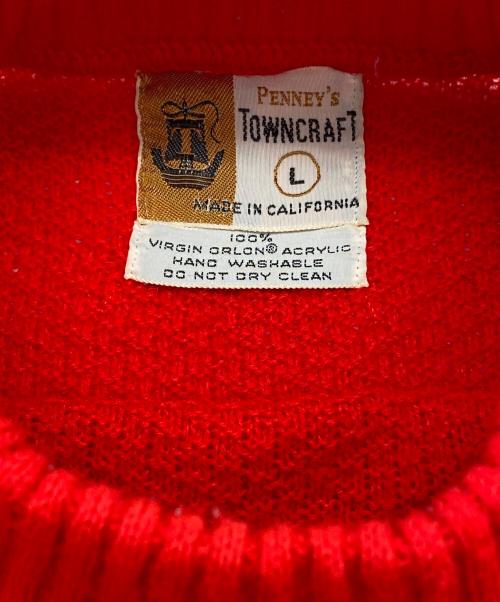 PENNEY'S TOWNCRAFT（ペニーズ タウンクラフト）PENNEY'S TOWNCRAFT (ペニーズ タウンクラフト) 薄手ニット レッド×ホワイトライン サイズ:SIZE US Lの古着・服飾アイテム