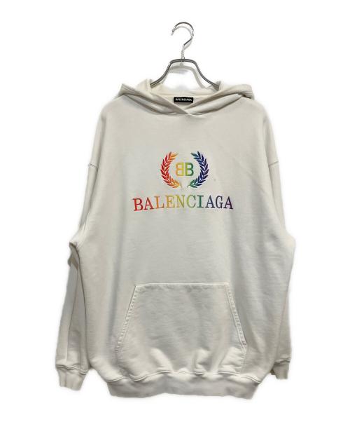 BALENCIAGA（バレンシアガ）BALENCIAGA (バレンシアガ) 19SS Rainbow BB Logo Hoodie ホワイト サイズ:SIZE XSの古着・服飾アイテム