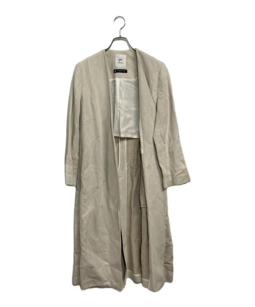 1er Arrondissement（プルミエ アロンディスモン）1er Arrondissement (プルミエ アロンディスモン) コットンリネン ヘリンボーンノーカラーコート ベージュ サイズ:36の古着・服飾アイテム
