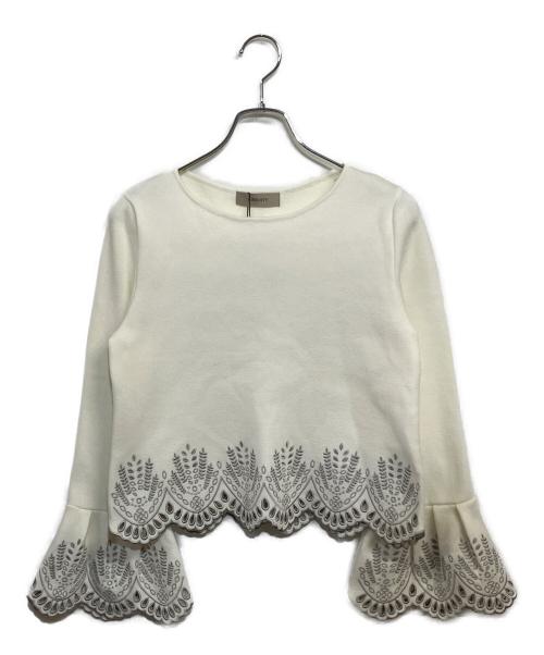 JUSGLITTY（ジャスグリッティー）JUSGLITTY (ジャスグリッティー) カットワーククロップドニット ホワイト サイズ:SIZE 2 未使用品の古着・服飾アイテム
