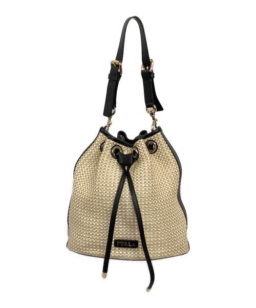 FURLA（フルラ）FURLA (フルラ) EVE ミニ ドローイングショルダー ベージュ×ブラックの古着・服飾アイテム