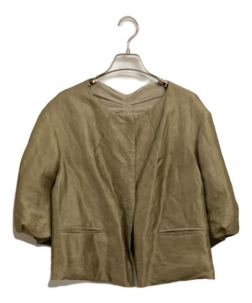 DRAWER（ドゥロワー）DRAWER (ドゥロワー) シルクミックス ノーカラージャケット カーキ サイズ:SIZE 36 (S)の古着・服飾アイテム