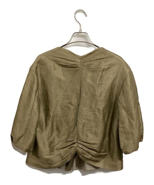 DRAWER（ドゥロワー）DRAWER (ドゥロワー) シルクミックス ノーカラージャケット カーキ サイズ:SIZE 36 (S)の古着・服飾アイテム