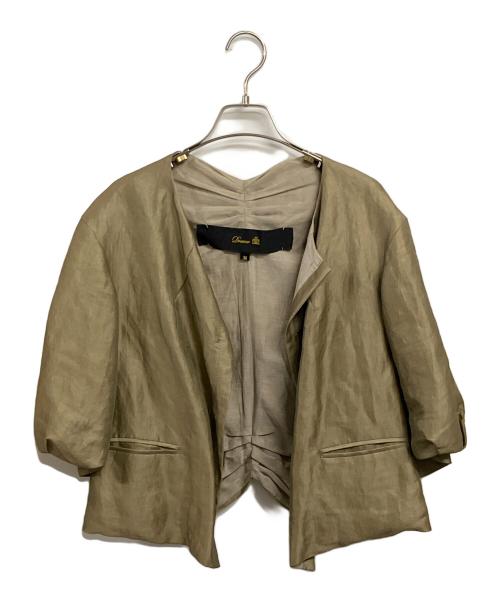 DRAWER（ドゥロワー）DRAWER (ドゥロワー) シルクミックス ノーカラージャケット カーキ サイズ:SIZE 36 (S)の古着・服飾アイテム